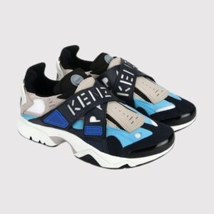 KENZO Women Shoes Blue Sonic Trainer Leather Chunky Sneakers Cross Strap 44 US 9